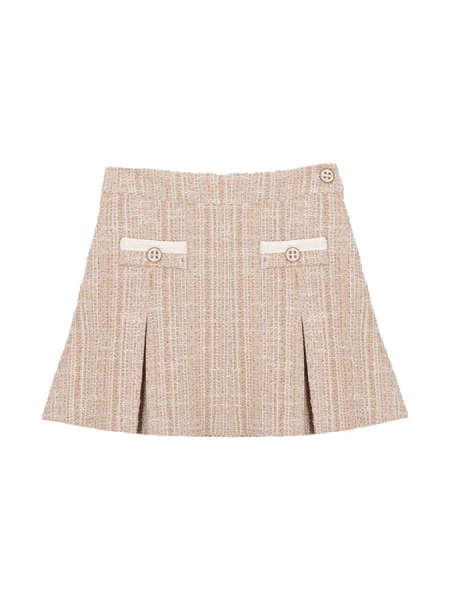 PATACHOU PLEATED BEIGE TWEED SKIRT